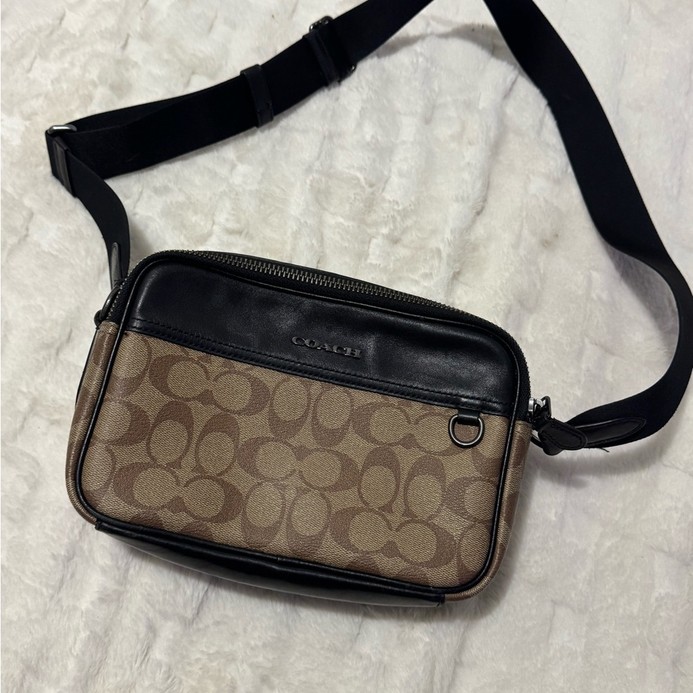 Coach Black and Brown Belt Bag with Signature Design